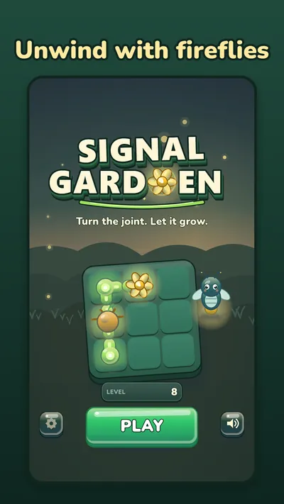 Glowstem home screen with the Play button and the firefly mascot Lumi.